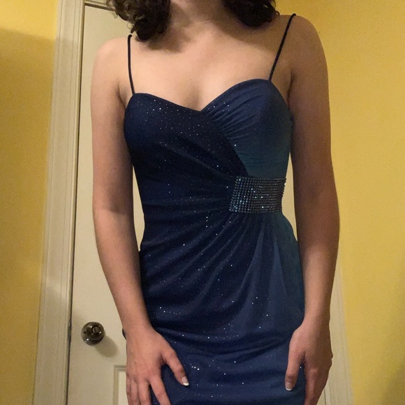 blue ombré glitter embellished sweetheart dress - Picture 2 of 4